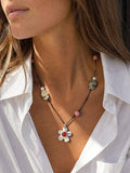 Tallulah Silver Western Beaded Flower Necklace: Silver