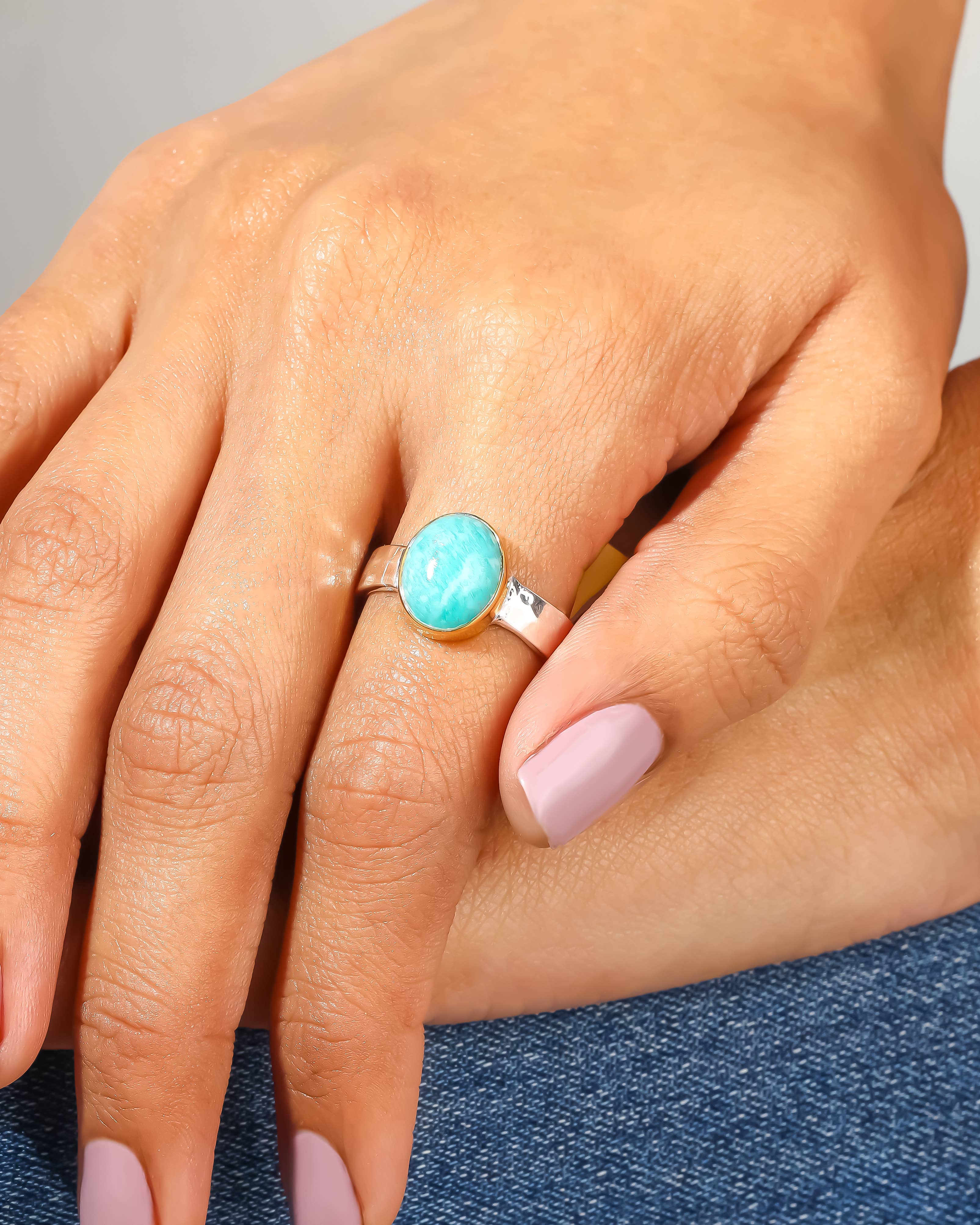 MÍSTIKA AMAZONITE SOLITAIRE DUAL-TONE RING