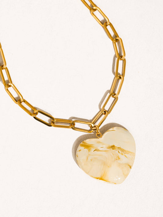 MÍSTIKA 18K GOLD HEART CHAIN NECKLACE / WHITE