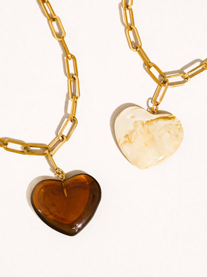 MÍSTIKA 18K GOLD HEART CHAIN NECKLACE / BROWN