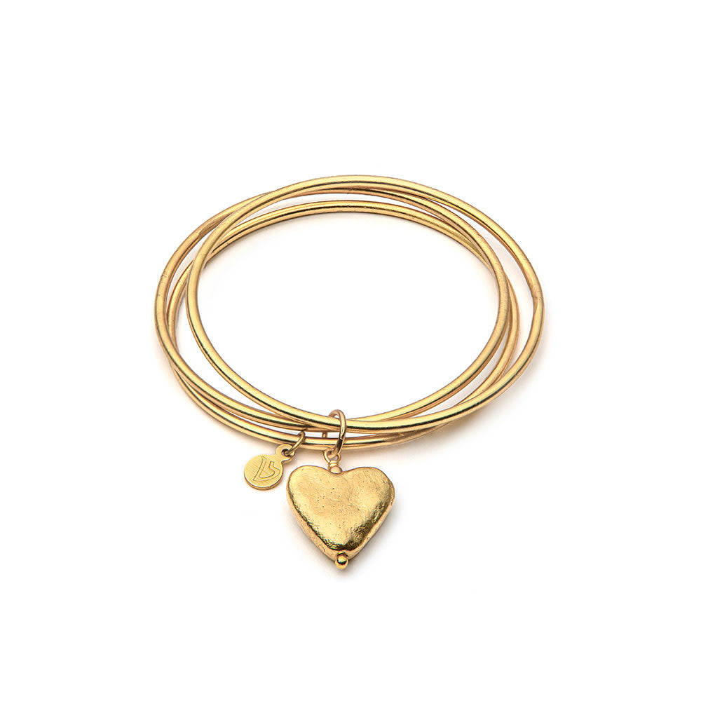 VESTOPAZZO 3 Gold Bangles Heart Charm