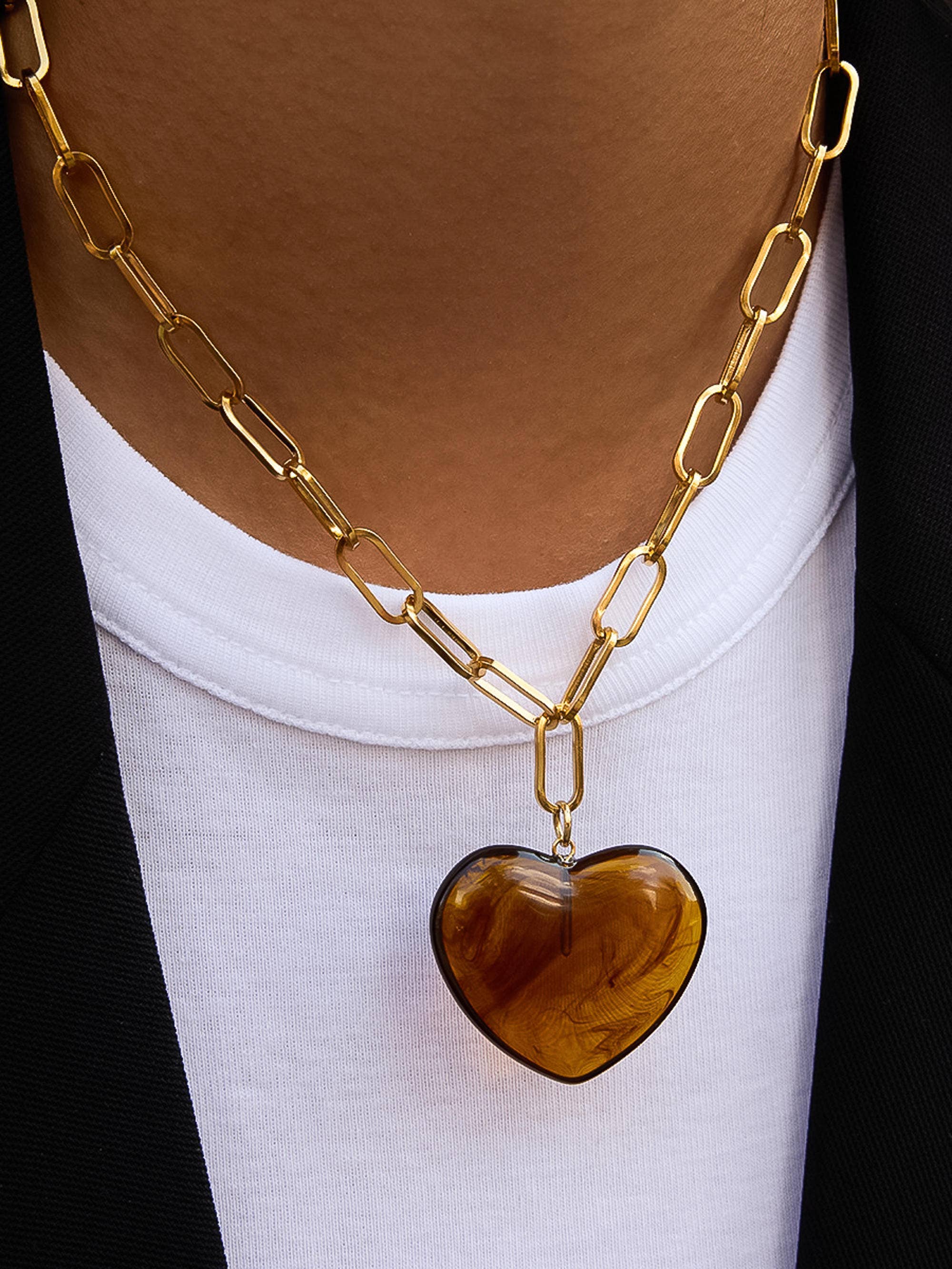 MÍSTIKA 18K GOLD HEART CHAIN NECKLACE / BROWN
