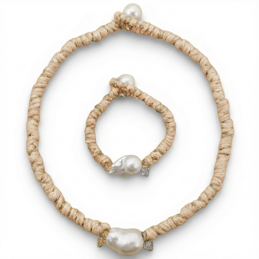 MÍSTIKA RAFFIA & PEARL MATCHING SET