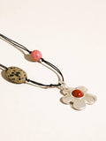 Tallulah Silver Western Beaded Flower Necklace: Silver