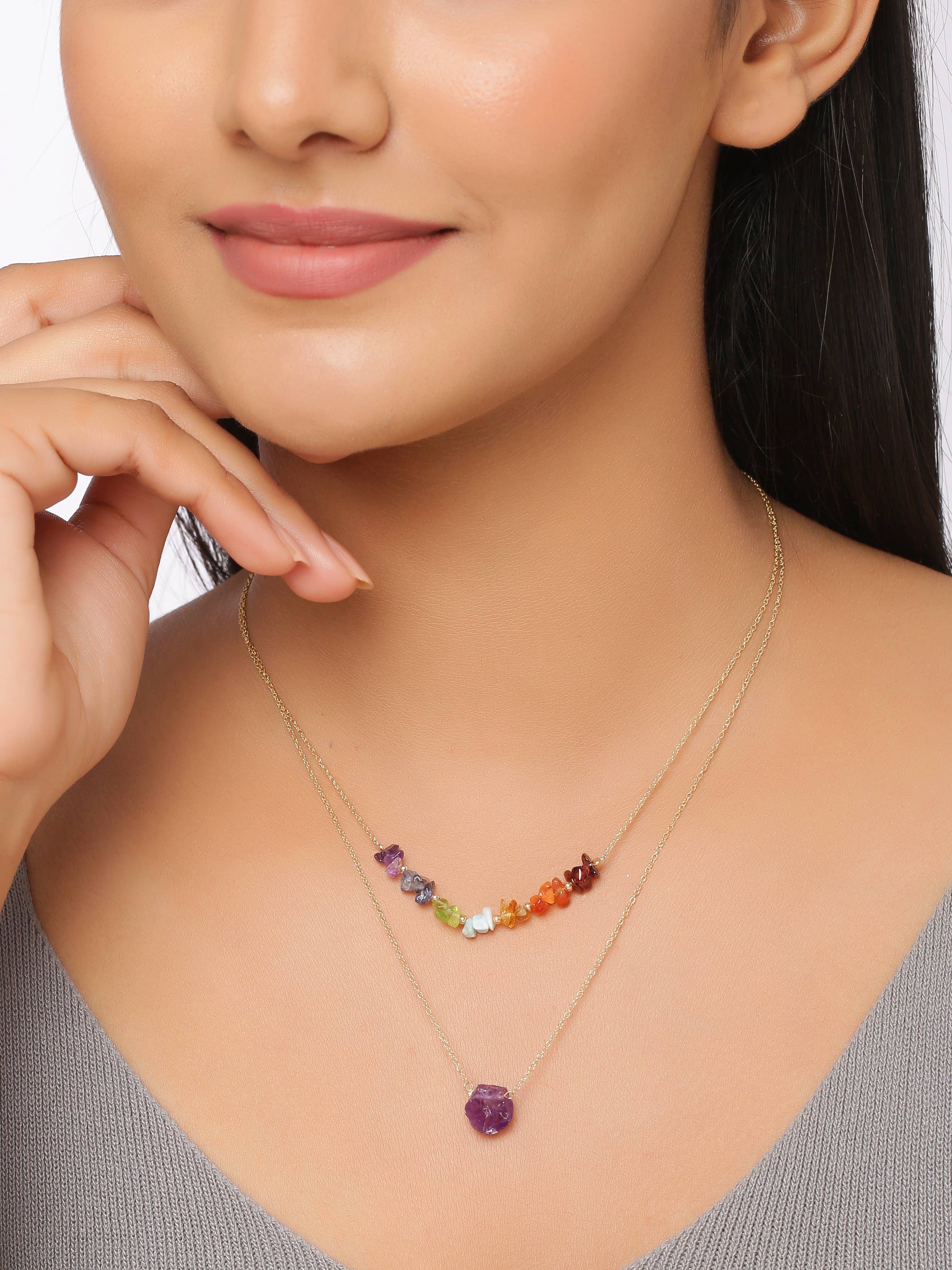 MÍSTIKA  CHAKRA CASCADE LAYERED RAINBOW NECKLACE