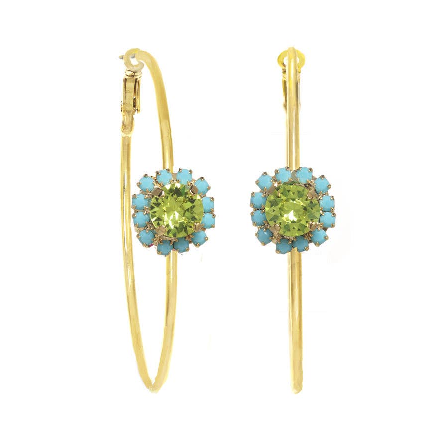 TOVA BIANCA HOOPS IN WATERMELON: TURQUOISE / CITRUS LIME