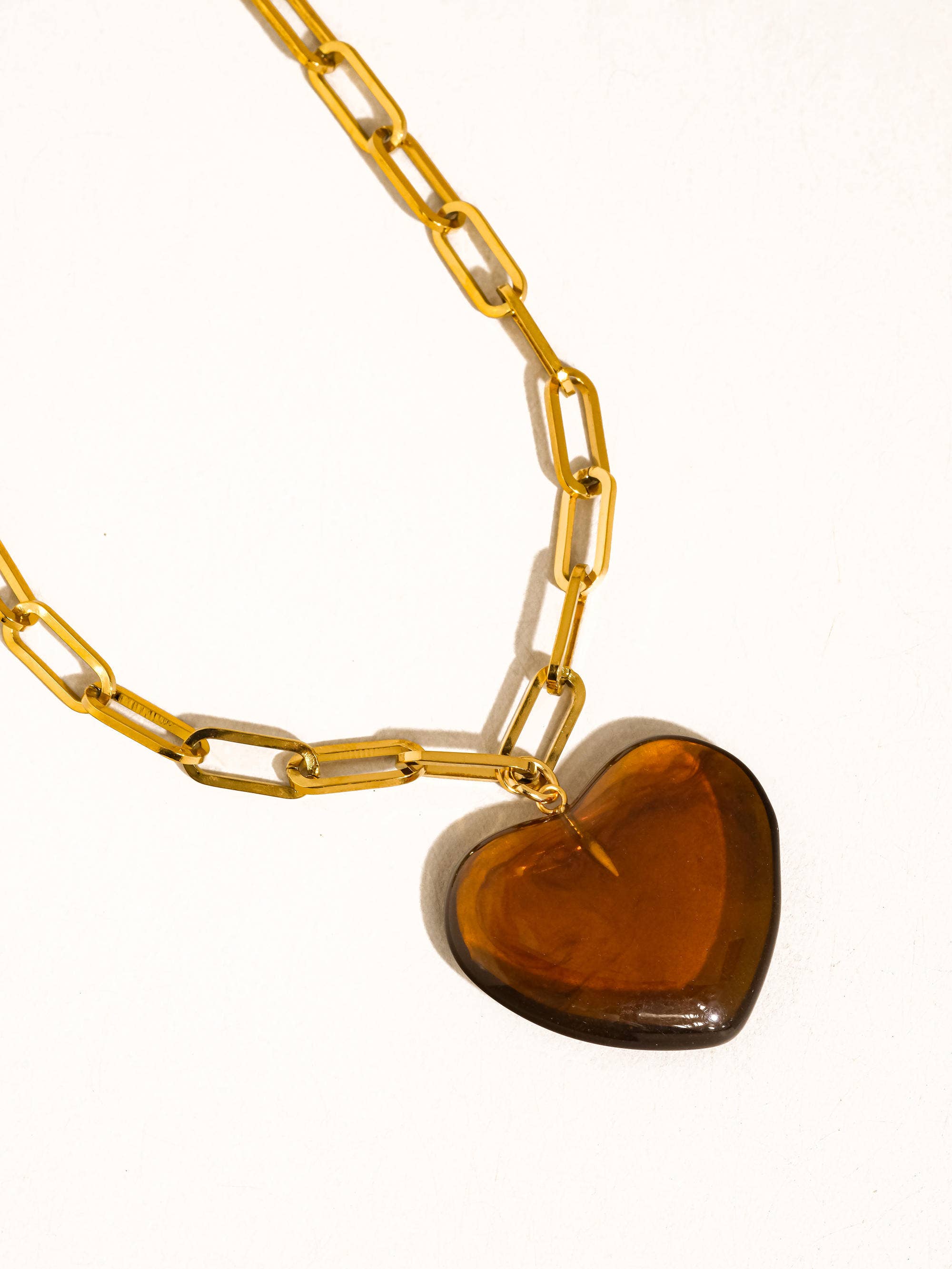 MÍSTIKA 18K GOLD HEART CHAIN NECKLACE / BROWN