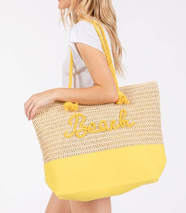 MÍSTIKA CROCHET STRAW TOTE BAG: YELLOW