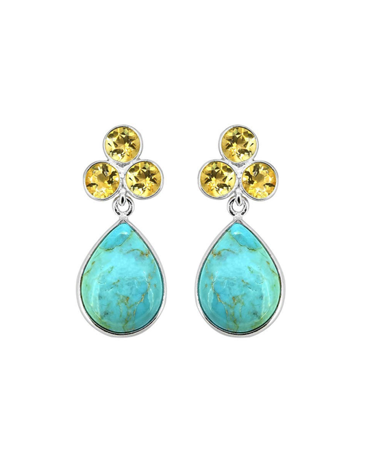 MÍSTIKA BLUE MOHAVE TURQUOISE AND CITRINE DANGLE EARRINGS