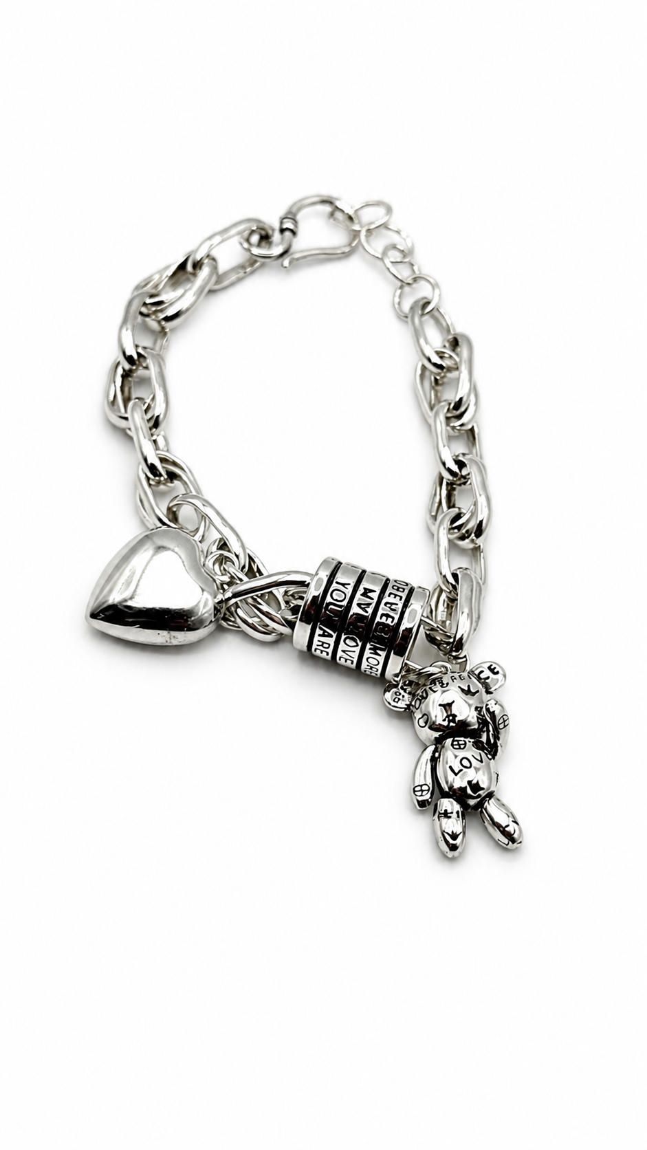 MÍSTIKA 925 BEAR AND HEART CHARM BRACELET