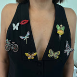 RED LIPS FULL RHINESTONE BROOCH