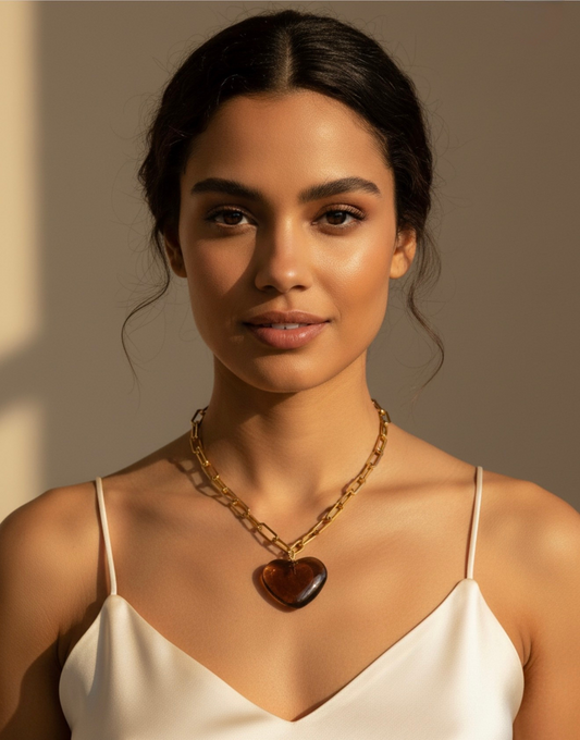 MÍSTIKA 18K GOLD HEART CHAIN NECKLACE / BROWN