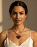 MÍSTIKA 18K GOLD HEART CHAIN NECKLACE / BROWN