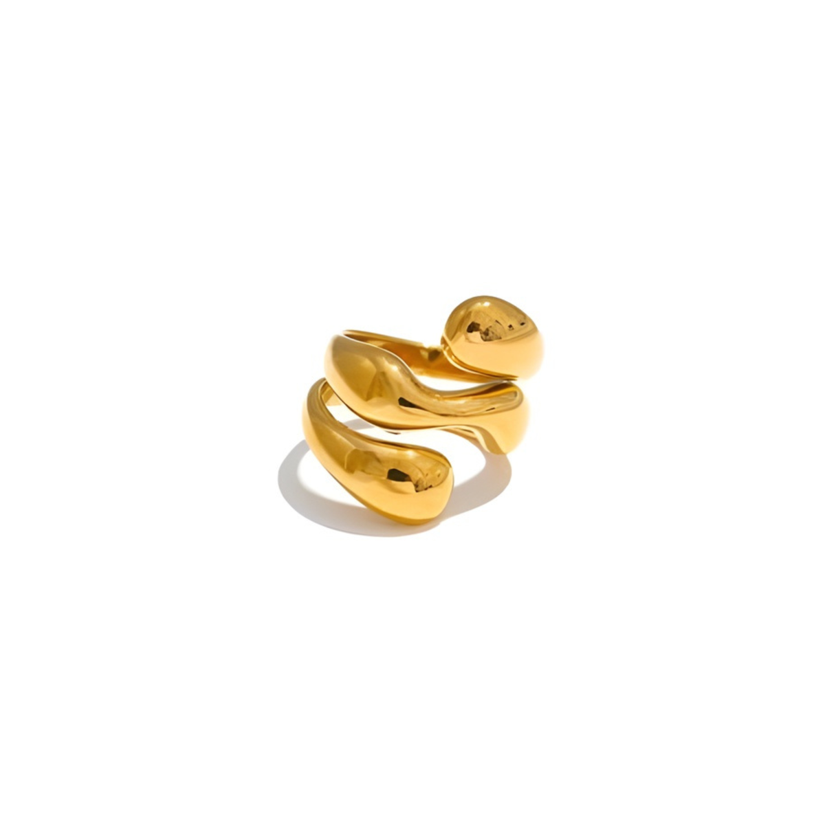 Gold ring with a snake design on a white background