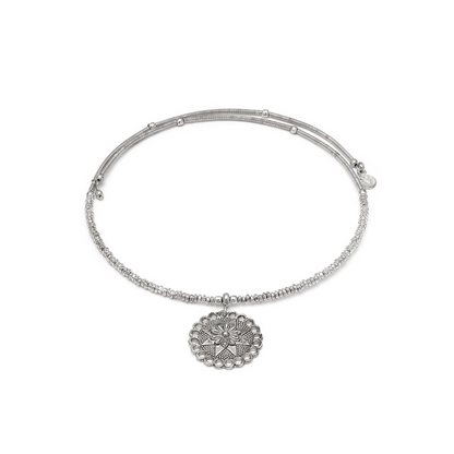 Vestopazzo STELLA FLOWER Pendant Necklace – Silver beaded choker with intricate engraved mandala medallion pendant on white background | Místika Style