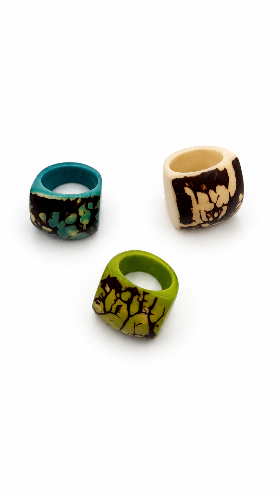 MÍSTIKA Tagua Dune Ring Natural Skin – Teal, Cream and Green rings with natural tagua skin | Místika Style