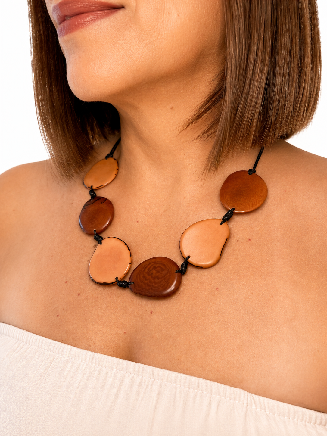 TAGUA - SUNLIT PETALS NECKLACE - LIGHT AND DARK BROWN