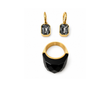 MÍSTIKA BUNDLE #20 - DROP CRYSTAL DANGLE EARRINGS AND CUBIC LOLLIPOP RING / 2 PIECES BLACK