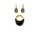 MÍSTIKA BUNDLE #20 - DROP CRYSTAL DANGLE EARRINGS AND CUBIC LOLLIPOP RING / 2 PIECES BLACK