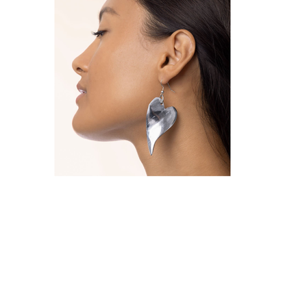 VESTOPAZZO heart earrings detail view showing irregular pleat design
