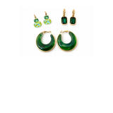 MÍSTIKA BUNDLE #17 - CRYSTAL CANDY EARRING, DROP CRYSTAL DANGLE EARRINGS, AURORA GEOMETRIC EARRINGS / 3 PIECES GREEN