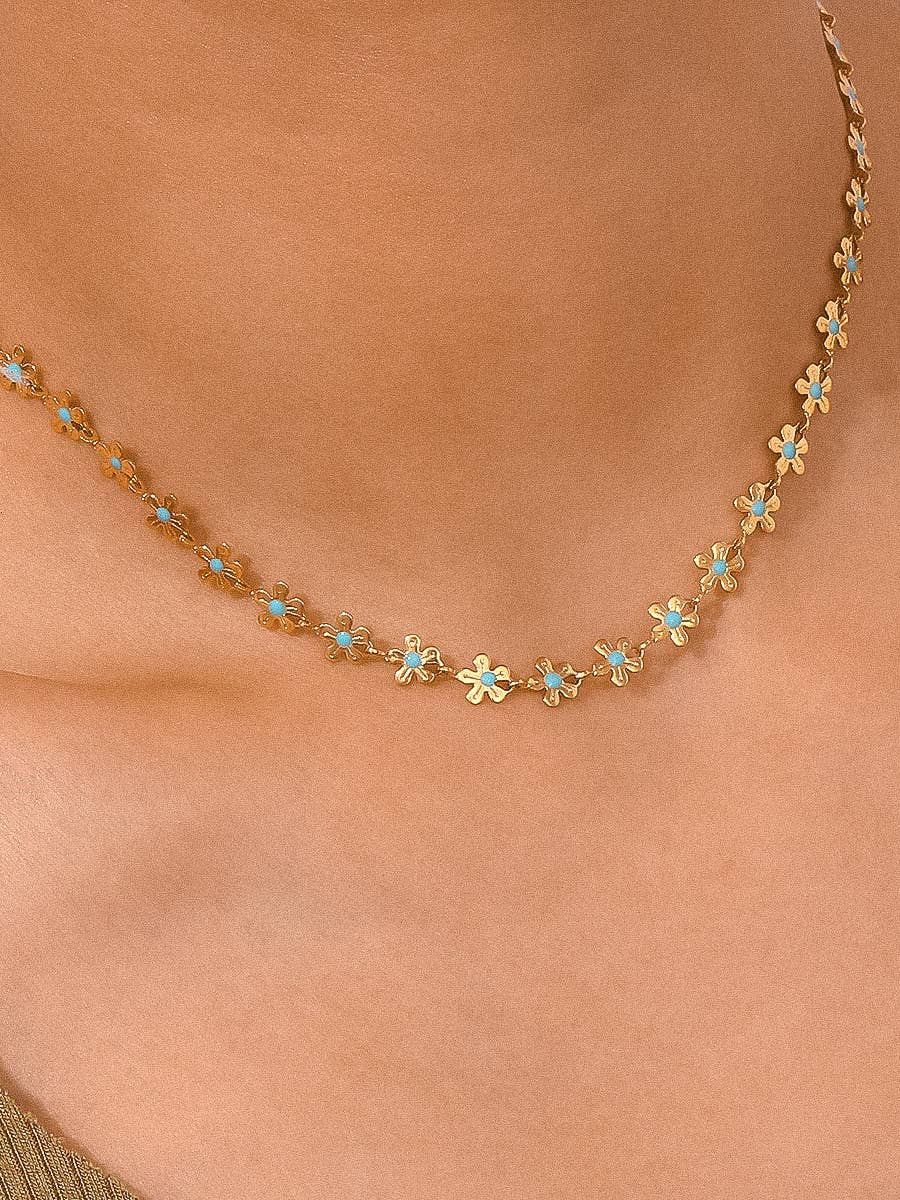 Cyprien 18K Gold Non-Tarnish Daisy Choker: Blue