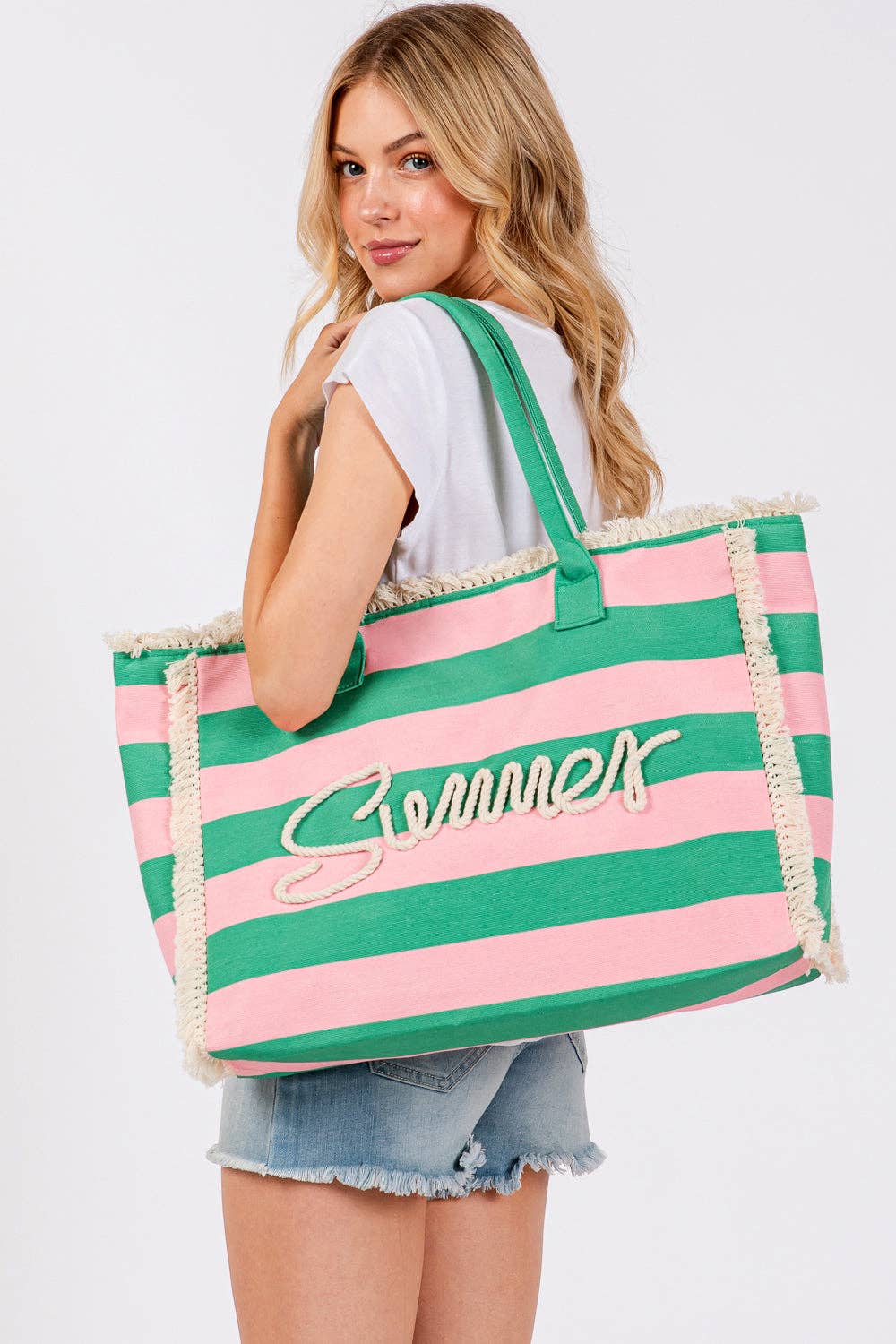 MÍSTIKA SUMMER STRIPE ROPE TOTE – PINK/GREEN