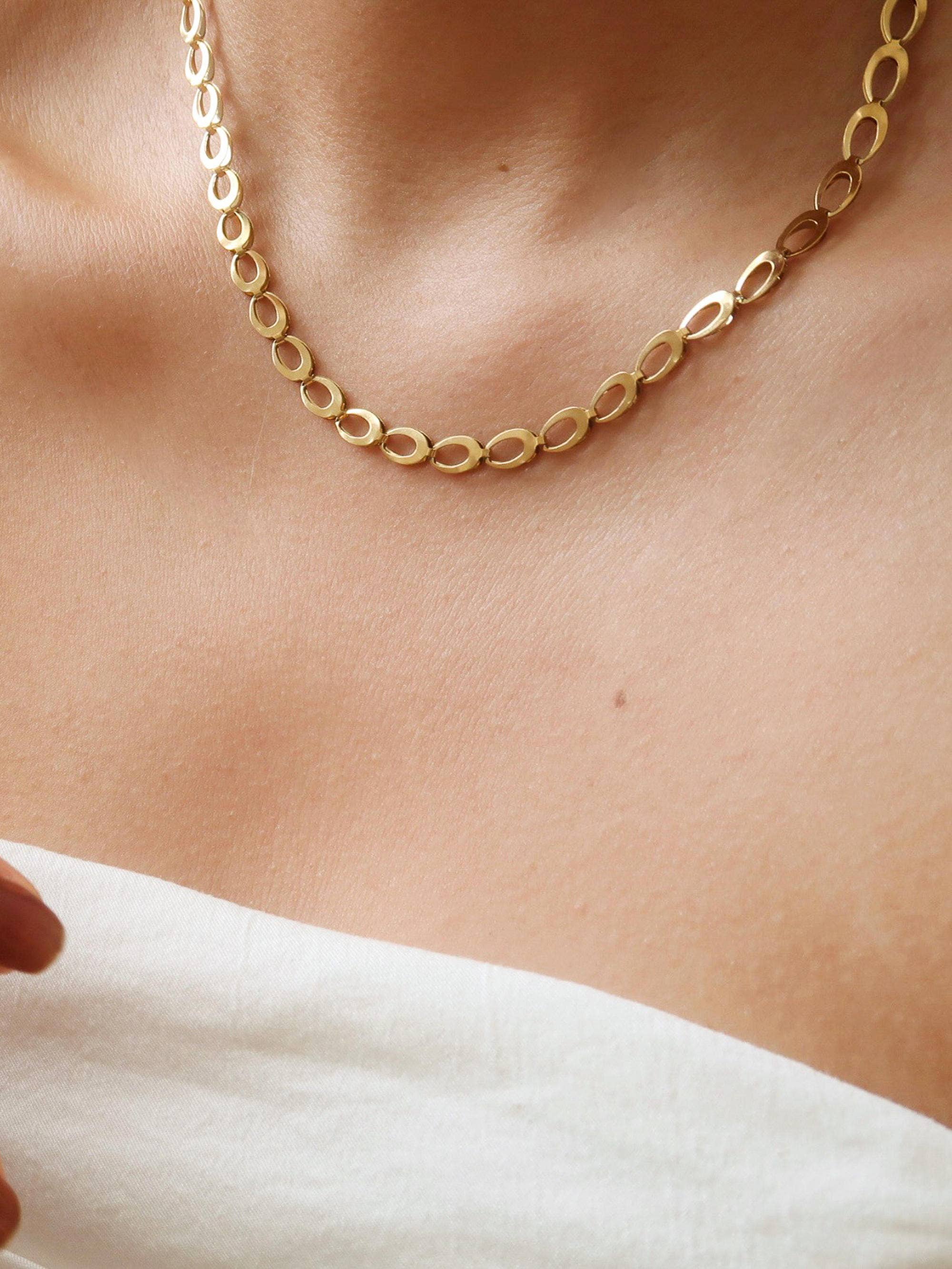 Thessaly 18K Gold Non-Tarnish Oval Link Chain Necklace: Yellow Gold