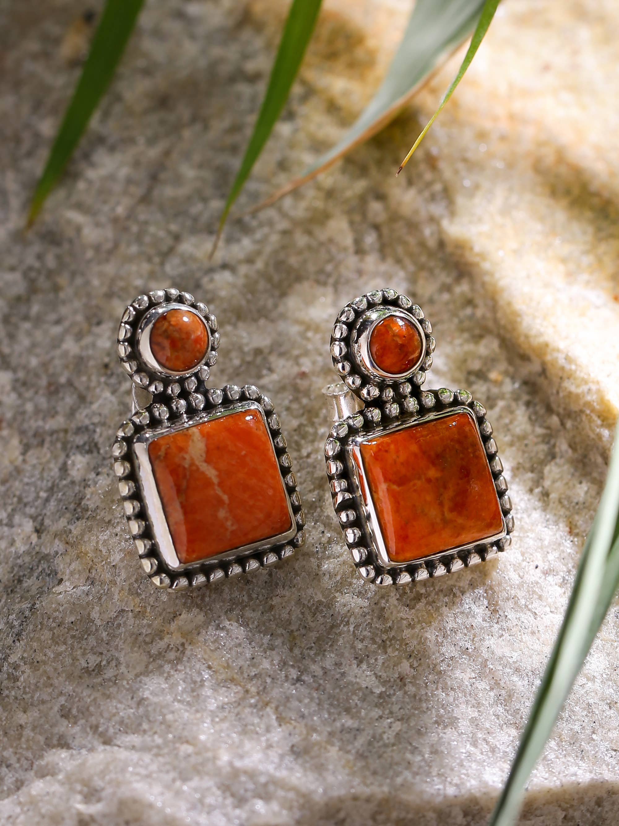 MÍSTIKA ORANGE MOHAVE TURQUOISE STUD EARRINGS
