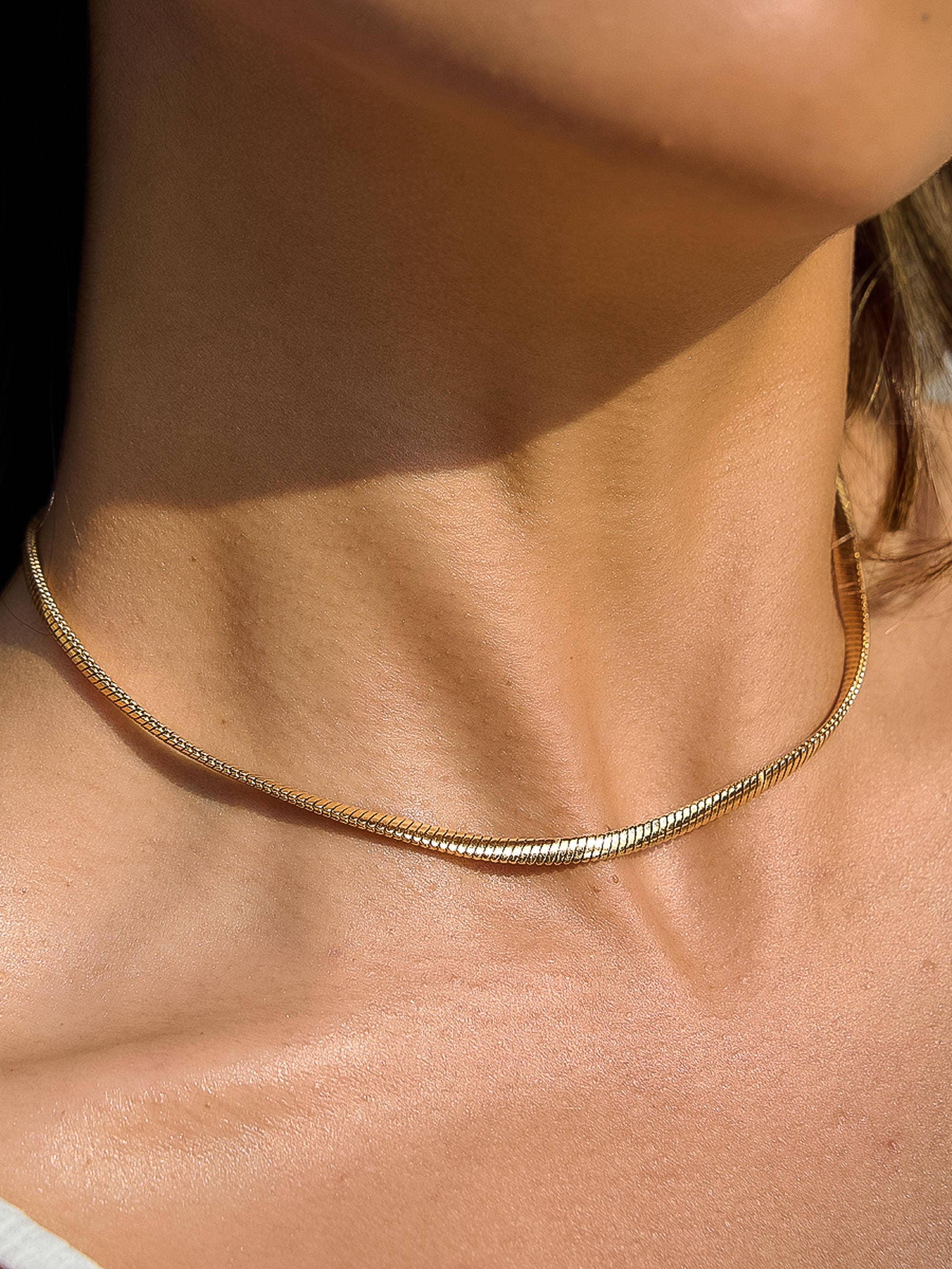 Papillon 18K Gold Non-Tarnish Classic Snake Chain Necklace: Yellow Gold