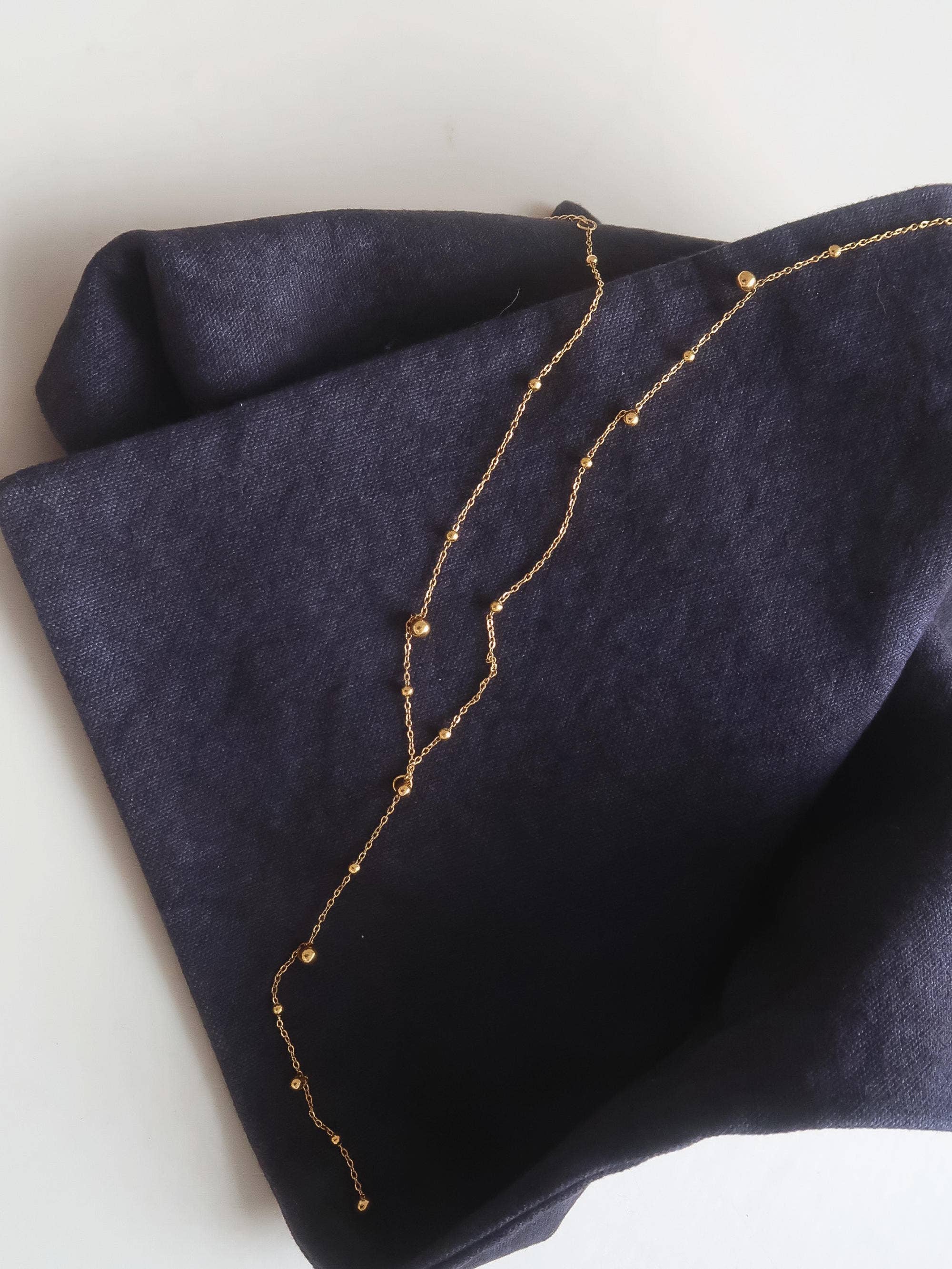 Brisse 18K Gold Non-Tarnish Dressy Beaded Y Lariat Necklace: Yellow Gold