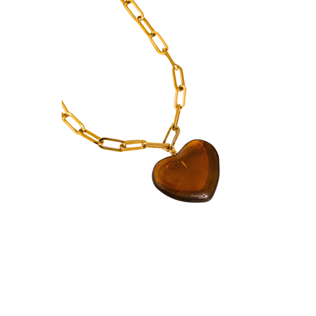 MÍSTIKA 18K GOLD HEART CHAIN NECKLACE / BROWN
