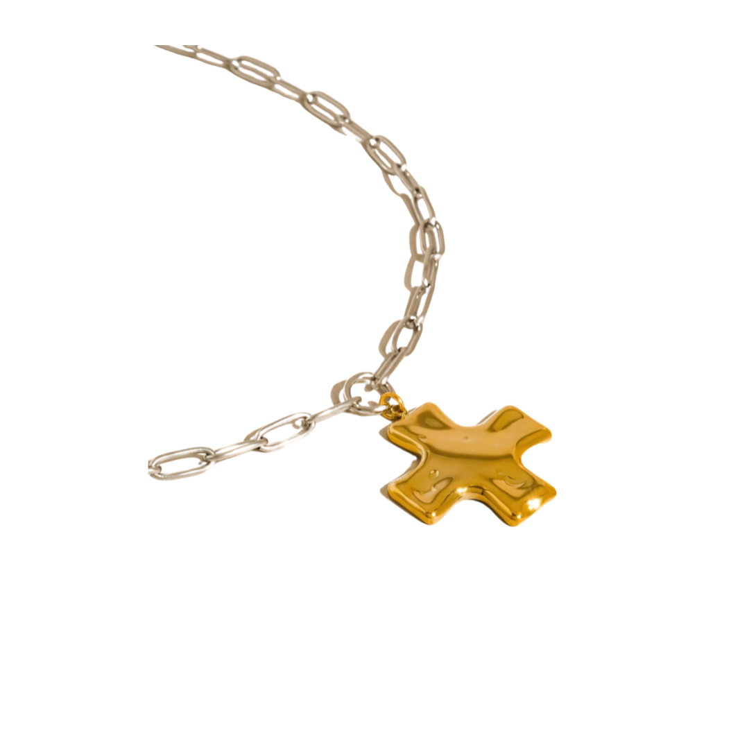 MÍSTIKA 18K TWO-TONE CROSS NECKLACE | GOLD & SILVER