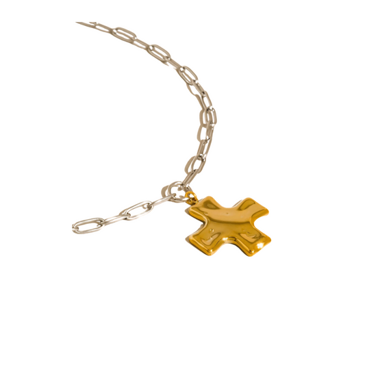 MÍSTIKA 18K TWO-TONE CROSS NECKLACE | GOLD & SILVER