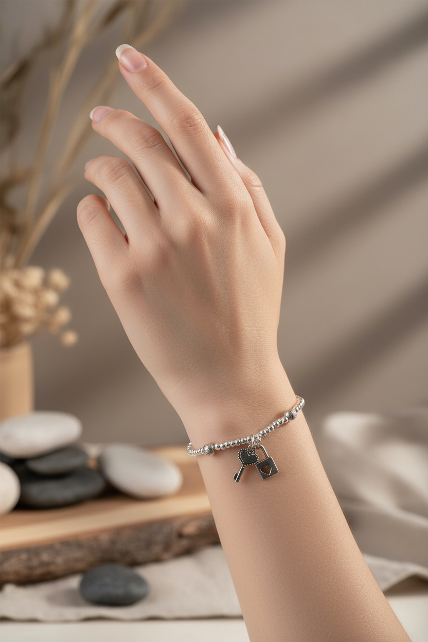 VESTOPAZZO ELASTIC BRACELET KEY AND LOCK CHARM